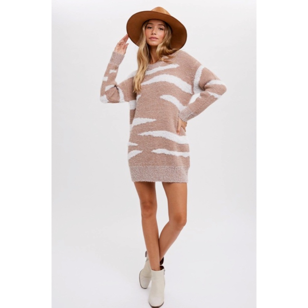 SOLD OUT Coco Fuzzy Zebra Tunic Pullover Knit Sweater Winter Fall Women's Casual - Picture 5 of 9